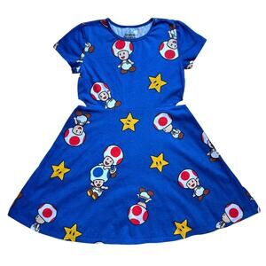 Nintendo Super Mario Toadstool Girls Size Large Cut Out Dress Allover Print